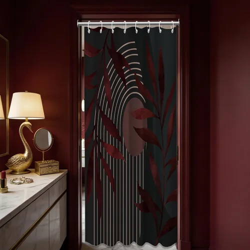 Miniatura 15 de Cortina de ducha bohemia en negro y gris, cortinas de ducha modernas de mediados de siglo negro y gris para baño, juego de tela impermeable