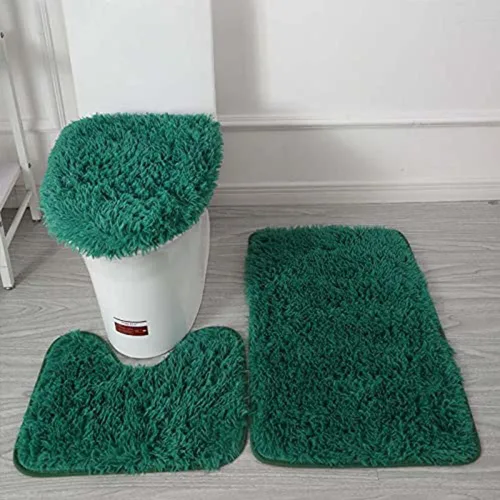 Miniatura 10 de Juego de 3 tapetes de baño para baño, suaves, antideslizantes, suaves, en forma de U, tapete para inodoro, tapete de baño y tapa de inodoro