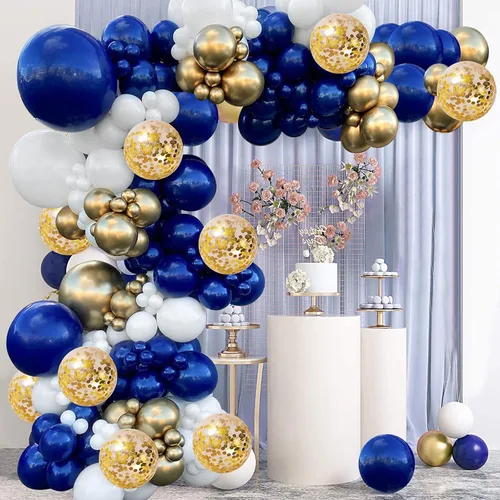 Miniatura 5 de Zesliwy Kit de guirnalda de globos de color azul marino, plateado, azul marino, blanco, plateado, confeti, kit de arco para fiesta de cumpleaños