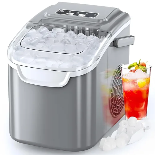Miniatura 9 de COWSAR Máquina de hielo de encimera, máquina de hielo portátil autolimpiante, 26.5 libras/24 horas, 8 cubos de hielo tipo bala en 6 minutos