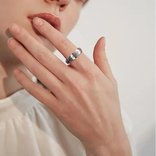 Miniatura 6 de DRUTORE Anillos de acero inoxidable para mujeres y hombres, anillos de ansiedad con flores de luna, estrellas y flores, antiestrés, anillos