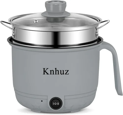 Miniatura 8 de Olla eléctrica caliente con vaporizador, cocina rápida de ramen, mini olla eléctrica de autocalentamiento portátil de 1.8L para cocinar fideos, Gris