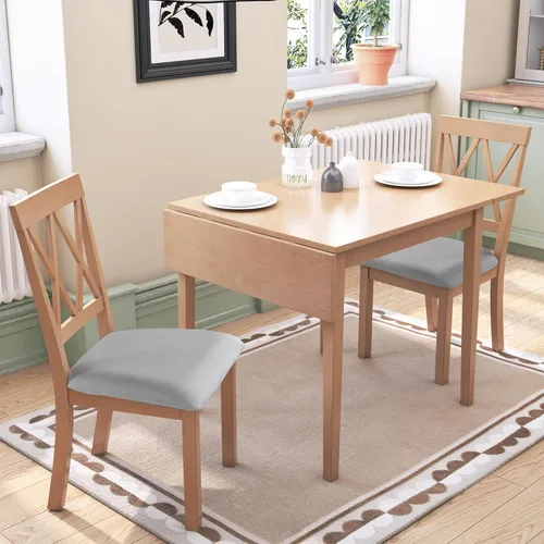 Miniatura 32 de JIVOIT Juego de mesa de comedor de 3 piezas con altura de mostrador, juego de comedor de madera maciza con 2 taburetes tapizados, mesa de comedor