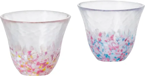ADERIA Tsugaru Vidro - Juego de gafas Sakura Sakura, rosa, azul, juego de par, caja de regalo, fabricadas en Japón (taza de sake)
