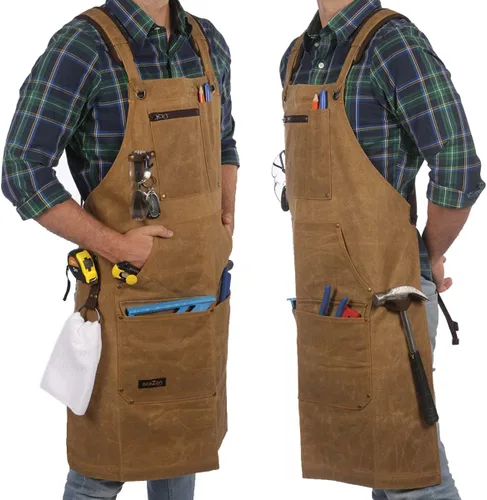 Miniatura 4 de ecoZen Lifestyle Delantal de carpintería para hombre – Delantal de carpintero de lona encerada resistente – Para taller, totalmente ajustable S-XXXL