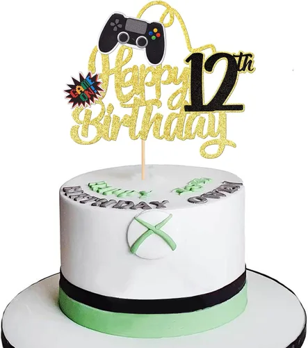 Miniatura 26 de 1 PCS Decoración para Pastel de Videojuegos Feliz Cumpleaños 14 con Purpurina, Palillo Decorativo de Pastel de Videojuegos Game On Controladores