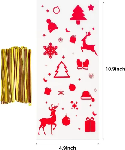 Miniatura 2 de Surtido de 200 bolsas de celofán de Navidad para golosinas navideñas, recuerdos de fiesta, bolsas de dulces, regalos, suministros de fiesta