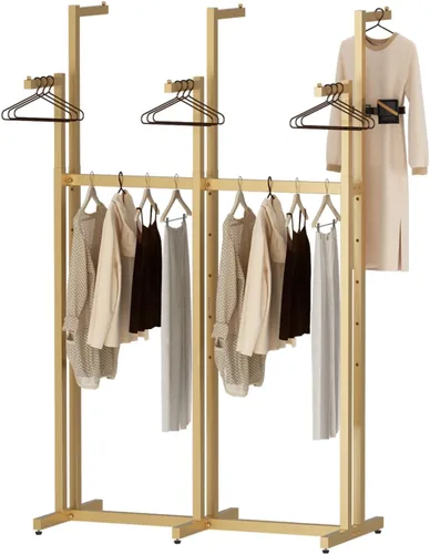 Miniatura 8 de Estantes para ropa dorados, estante de ropa de metal con 6 brazos rectos, estante de ropa independiente para colgar ropa de gran capacidad, altura