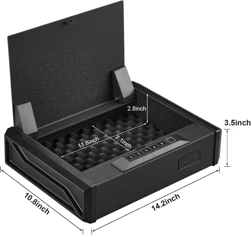 Miniatura 2 de Garvee Caja fuerte biométrica para armas, segura para armas, 3 maneras de acceso rápido para pistola de huellas dactilares, resistente y segura