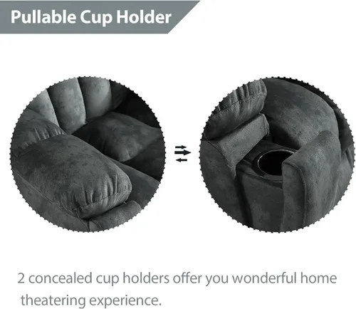 Miniatura 7 de EBELLO Silla reclinable manual con masaje y calor, sillón reclinable de tela suave para adultos con portavasos ocultos, bolsillo lateral, sofá