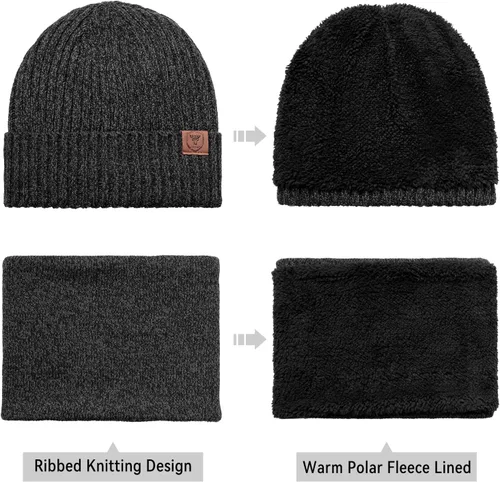 Miniatura 13 de OZERO Juego de 3 piezas de gorro de invierno y bufanda para mujeres y hombres: guantes para pantalla táctil, gorro de punto, calentador de cuello