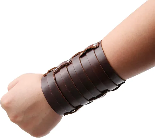 Miniatura 2 de HZMAN Brazalete ancho de cuero con triple correa para hombre, con hebilla y cierre de brazo, 4 filas, Cuero