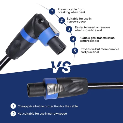 Miniatura 3 de Paquete de 1 cable Speakon en ángulo recto de 55 pies, cables macho de altavoz en ángulo con bloqueo giratorio para escenario Pro PA, cableado