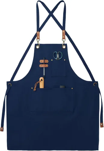 Miniatura 11 de Delantales de lona, delantales de chef de cocina, delantales de trabajo para hombres y mujeres, delantales con correa ajustable con 3 bolsillos