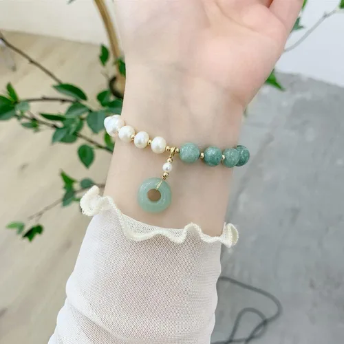 Miniatura 4 de Pulsera de perlas de jade birmano, pulsera elástica con cuentas de piedras preciosas, pulsera elástica, pulsera para mujer, Piedra