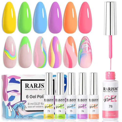 Miniatura 11 de RARJSM Juego de 6 esmaltes de gel para arte de uñas, color popular, negro, blanco, rosa, rojo, brillantina, plata, oro, curado, requiere remojar