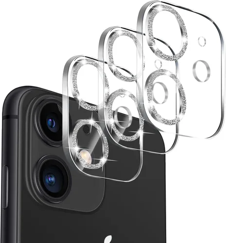 Miniatura 9 de Paquete de 3. Protector de lente de cámara Dengduoduo para iPhone 11 y iPhone 12 Mini, Glitter Bling Sparkle Ultra HD, vidrio templado, dureza 9H