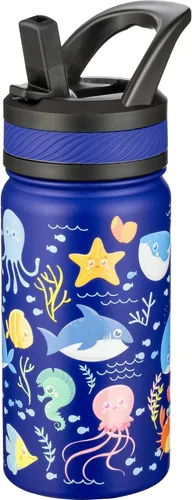 Miniatura 18 de Fanhaw Botella de agua aislada para niños de 14 onzas con tapa de pajita – Acero inoxidable de doble pared al vacío, a prueba de fugas, botellas