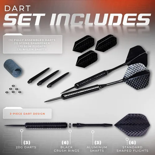 Miniatura 2 de Franklin Sports Juego de dardos con punta de acero, listo para sala de juegos con vuelos estándar, vuelos delgados, eje de nailon y aluminio