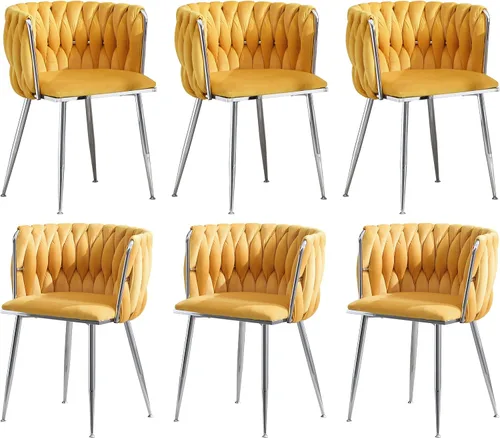 Miniatura 22 de Juego de 2 sillas de comedor de terciopelo, sillas laterales tapizadas tejidas con patas de metal negro, sillas decorativas modernas, sillas