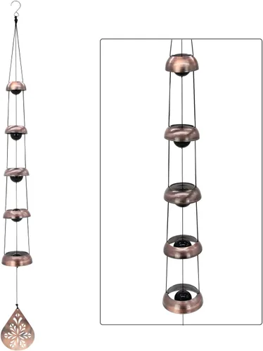 Miniatura 8 de ASTARIN Campanas de viento del Árbol de la Vida para exterior, Campana de viento de templo de cobre rojo con 3 campanas, Campana de viento de cobre