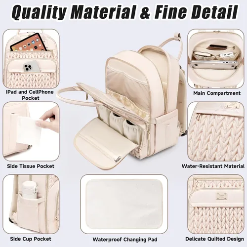 Miniatura 5 de Tealari Mochila para pañales, elegante bolsa de pañales para bebé, mochila impermeable para pañales de viaje, bolsas de bebé con cambiador, correas
