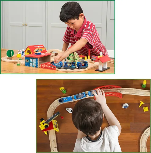 Miniatura 7 de KipiPol Conjunto de Tren de Juguete Locomotora de Acción a Batería para Vías de Madera, (Magnético) - Compatible con Thomas The Train Toys, Conjunto