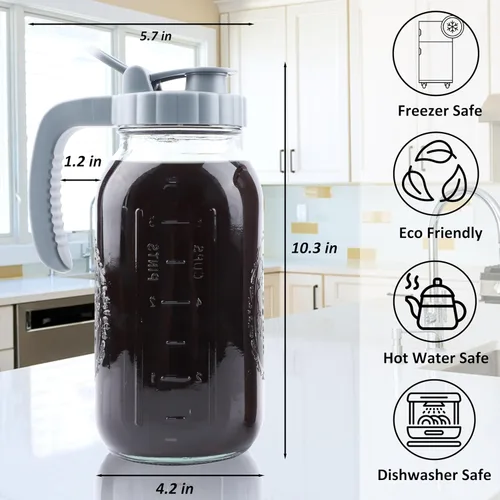 Miniatura 7 de Cafetera fría de 64 onzas, paquete de 2 jarras de cerveza fría con infusor de 2 cuartos de galón de boca ancha, cafetera helada con tapa de boquilla