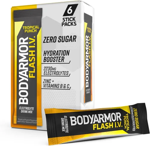 Miniatura 18 de BODYARMOR Flash IV - Paquetes de electrolitos, fresa y kiwi, mezcla de bebida sin azúcar, paquetes de una sola porción, agua de coco en polvo