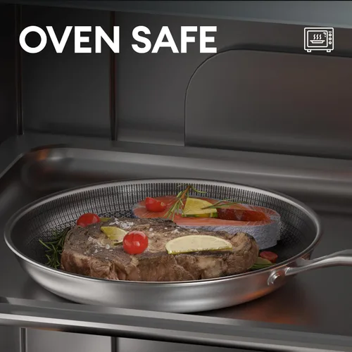Miniatura 5 de COOKER KING Sartén de acero inoxidable de 10 pulgadas, sartén híbrida antiadherente, sartén, utensilios de cocina revestidos de 3 capas