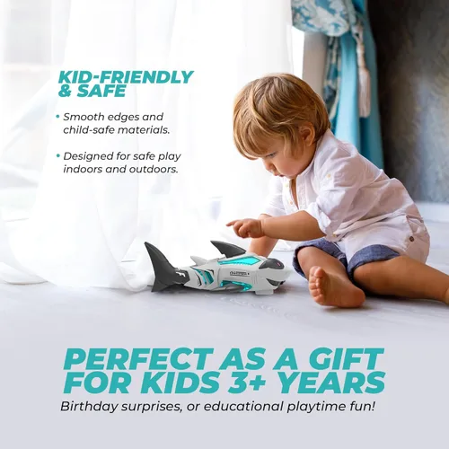 Miniatura 9 de puzgic Juguete de tiburón interactivo con música y luces para niños, cambio de dirección automática, juguete para caminar y gatear para bebés de 3