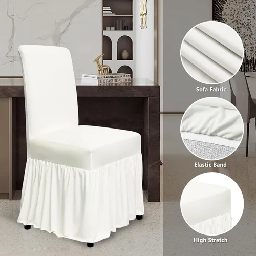 Miniatura 7 de molasofa Juego de 6 fundas para sillas de comedor, fundas elásticas para sillas con falda para cocina, protectores de asiento de cocina, decoración