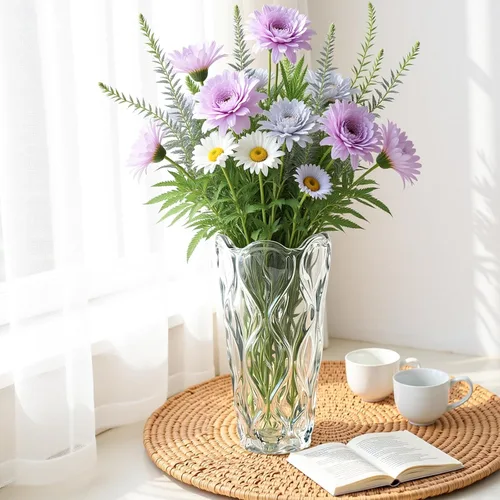Miniatura 8 de Florero de cristal ámbar grueso para ramo, florero de vidrio bohemio pesado de 9.5 pulgadas de alto para flores, centros de mesa, mesa de comedor