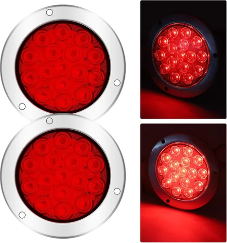 Miniatura 10 de Kit de 2 luces LED redondas amarillas traseras para remolque, 24 luces LED de freno y giro de marcha atrás para camión RV (24 LED, amarillo)
