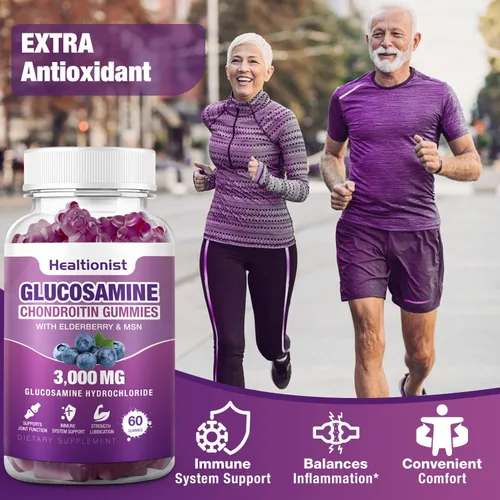 Miniatura 5 de 2 paquetes de 3000 mg de gomitas de glucosamina y condroitina con MSM y saúco - suplemento de salud articular de fuerza extra, flexibilidad, apoyo