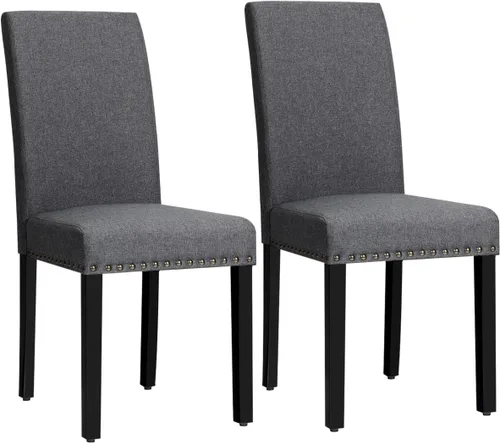 Miniatura 9 de Giantex Juego de 2 sillas de comedor tapizadas, sillas laterales de tela con patas de madera, asiento acolchado suave, ribete de cabeza de clavo