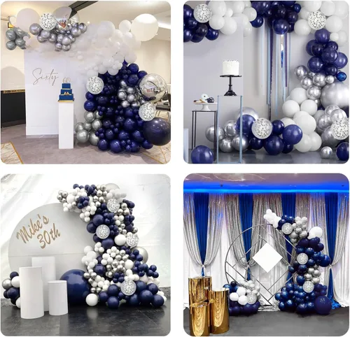 Miniatura 7 de Kit de arco de guirnalda de globos de color azul marino y plateado, globos azul rey metálico plateado y blanco para cumpleaños, baby shower, boda