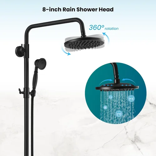 Miniatura 3 de gotonovo Juego de grifería de ducha de baño expuesto, accesorio de ducha, cabezal de ducha tipo lluvia de 8 pulgadas, ducha de mano, mango cruzado