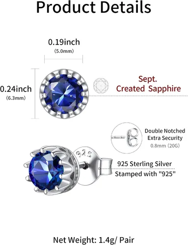 Miniatura 5 de ChicSilver Aretes de plata de ley 925 con forma de corazón brillante, redondaprincesa con piedra natal para mujer, joyería de cumpleaños