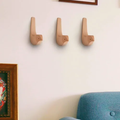 Miniatura 6 de Ganchos de pared de pájaros de grano de madera, ganchos para colgar en la pared, paquete de 3