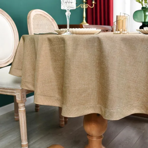 Miniatura 5 de NEWISHER - Mantel rústico con borde de punto de lino falso, ovalado, estilo granja, neutro, de lino, para comedor, cocina, fiesta, hogar, 60 x 84