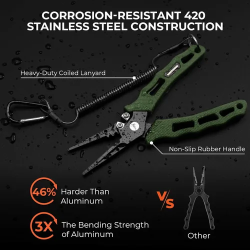 Miniatura 2 de KastKing Cutthroat - Alicates de pesca de 7 pulgadas con anillo dividido, herramientas de pesca de acero inoxidable 420, equipo de pesca resistente