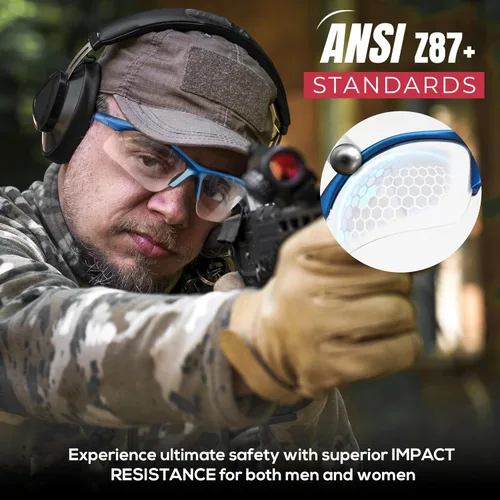 Miniatura 3 de BISON LIFE Sport MTX - Gafas de seguridad transparentes con patillas azules, ANSI Z87+, resistentes a los impactos, lentes de protección UV