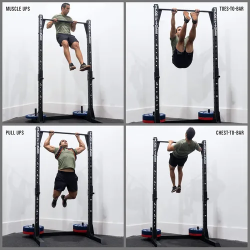 Miniatura 4 de Valor Fitness Barra de dominadas para sentadillas con ganchos en J y almacenamiento de platos de 2 pulgadas, soporte resistente para gimnasio