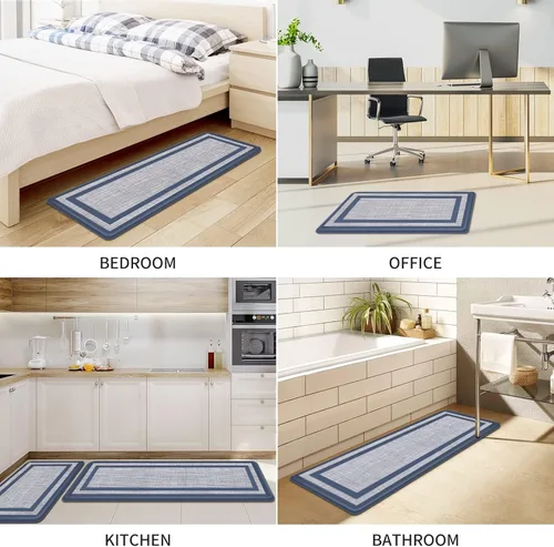 Miniatura 7 de Mattitude Juego de 2 tapetes de cocina, acolchados antifatiga antideslizantes, ergonómicos, cómodos para cocina, suelo, oficina, fregadero, azul