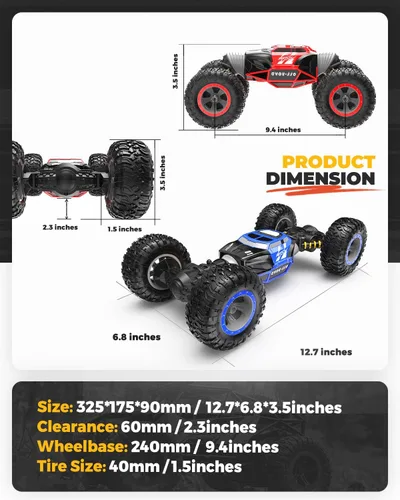 Miniatura 2 de BEZGAR TD141 Coche de Control Remoto - Escala 1:14 4WD Todo Terreno Grandes Coches RC para Niños, 2.4GHz Coches de Acrobacias Transformables, Rojo