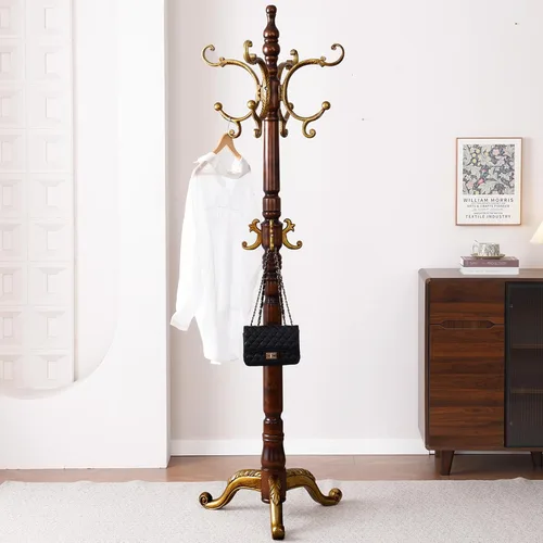 Miniatura 9 de Percheros de Madera, Árbol de Abrigos Retro de 78" con 12 Ganchos y Base Triangular Estable, Perchero de Entrada Independiente para Sombreros, Ropa