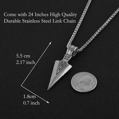 Miniatura 5 de HZMAN Collar con colgante de flecha de acero inoxidable para hombre con cadena de trigo de acero