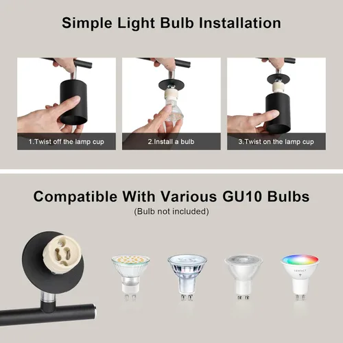 Miniatura 6 de Ketom Luminarias de Riel de Techo de 4 Luces, Foco LED de Techo Negro GU10, Kit de Luz de Riel Moderno para Cocina Pasillo Sala de Estar