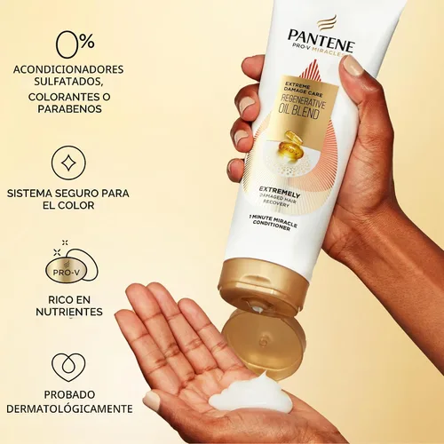Miniatura 7 de Acondicionador Pantene Pro-V Milagros, Aceite Regenerativo de Mezcla de Aceites para Cuidado de Daño Extremo 1 Minuto Milagro, Hidrata, Suaviza